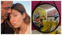 Leire Martnez, a la izquierda con su marido Miguel Sueiras; y a la derecha en un bar con decoracin ferrolana